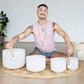 Set of 4 White Crystal Singing Bowls in Beige Bag